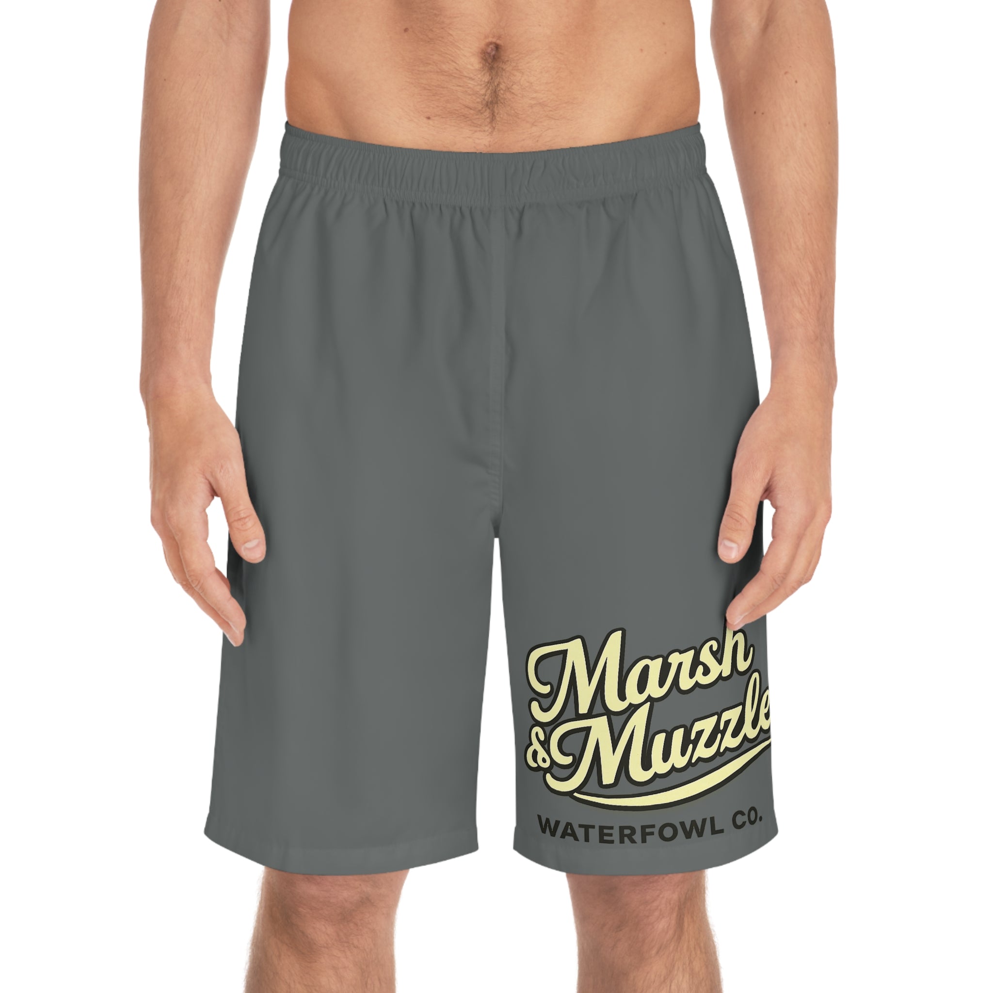 Board Shorts — Marsh & Muzzle Waterfowl Co. Logo Swim Trunks